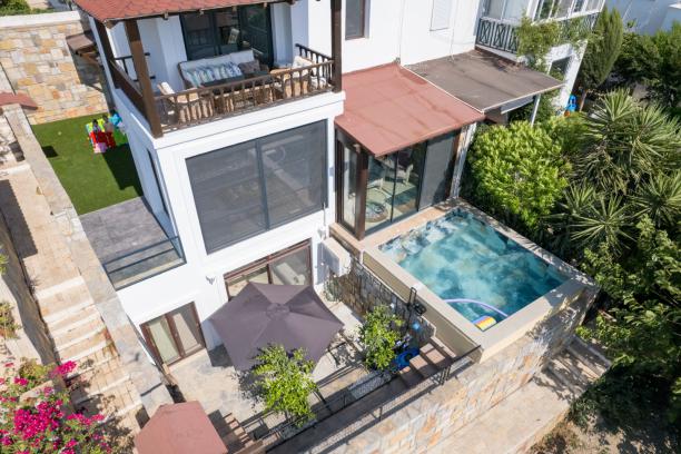 Villa for rent in Bodrum Bitez with private pool, heated pool option and sea view.