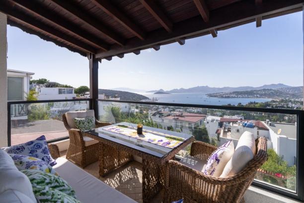 Villa for rent in Bodrum Bitez with private pool, heated pool option and sea view.